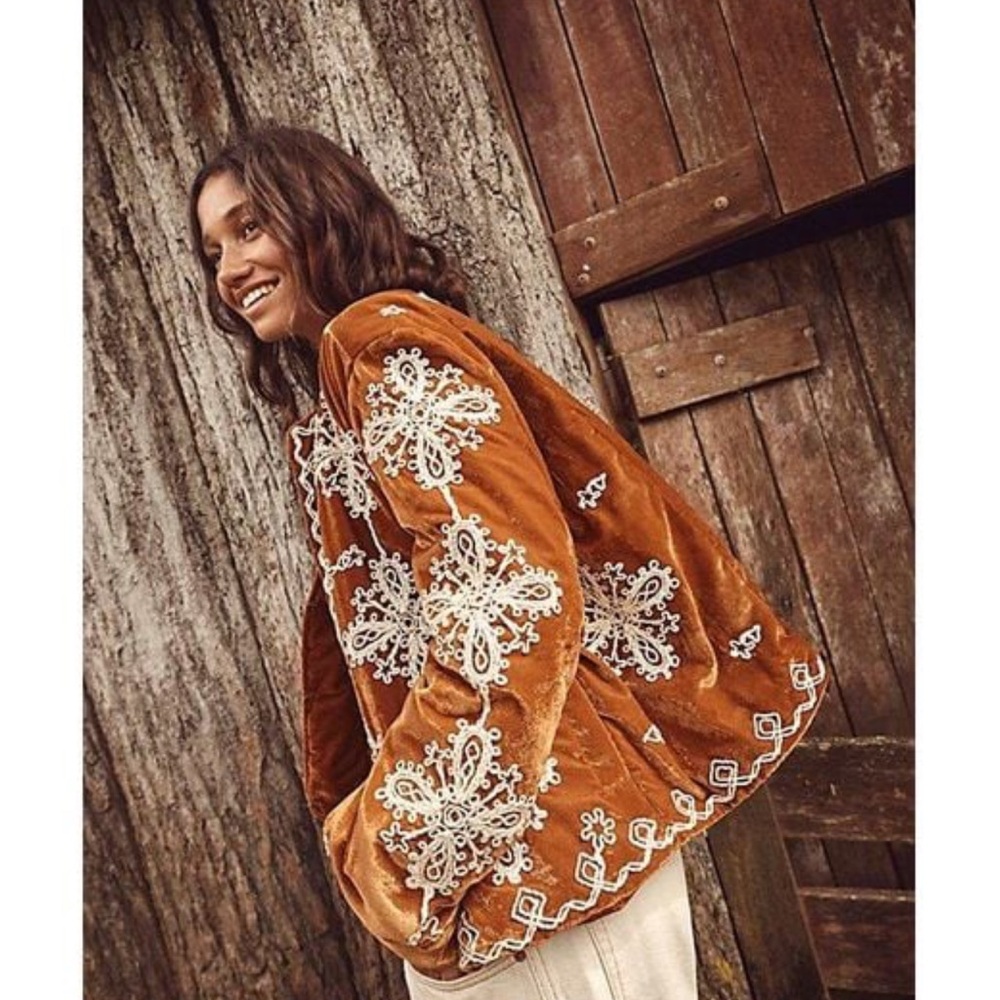 Free People Mia Jacket || Brown || Embroidered - Picture 2 of 4